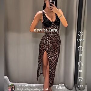 Zara Animal Print Backless Dress with Black Lace